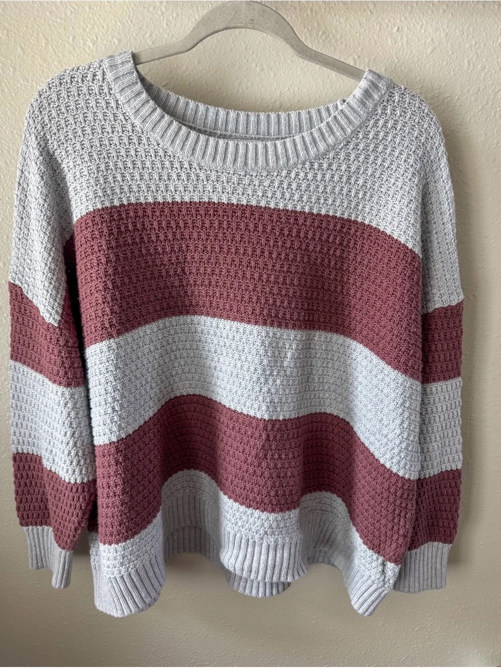 Old Navy Striped Crewneck Sweater - Mauve and Light Gray